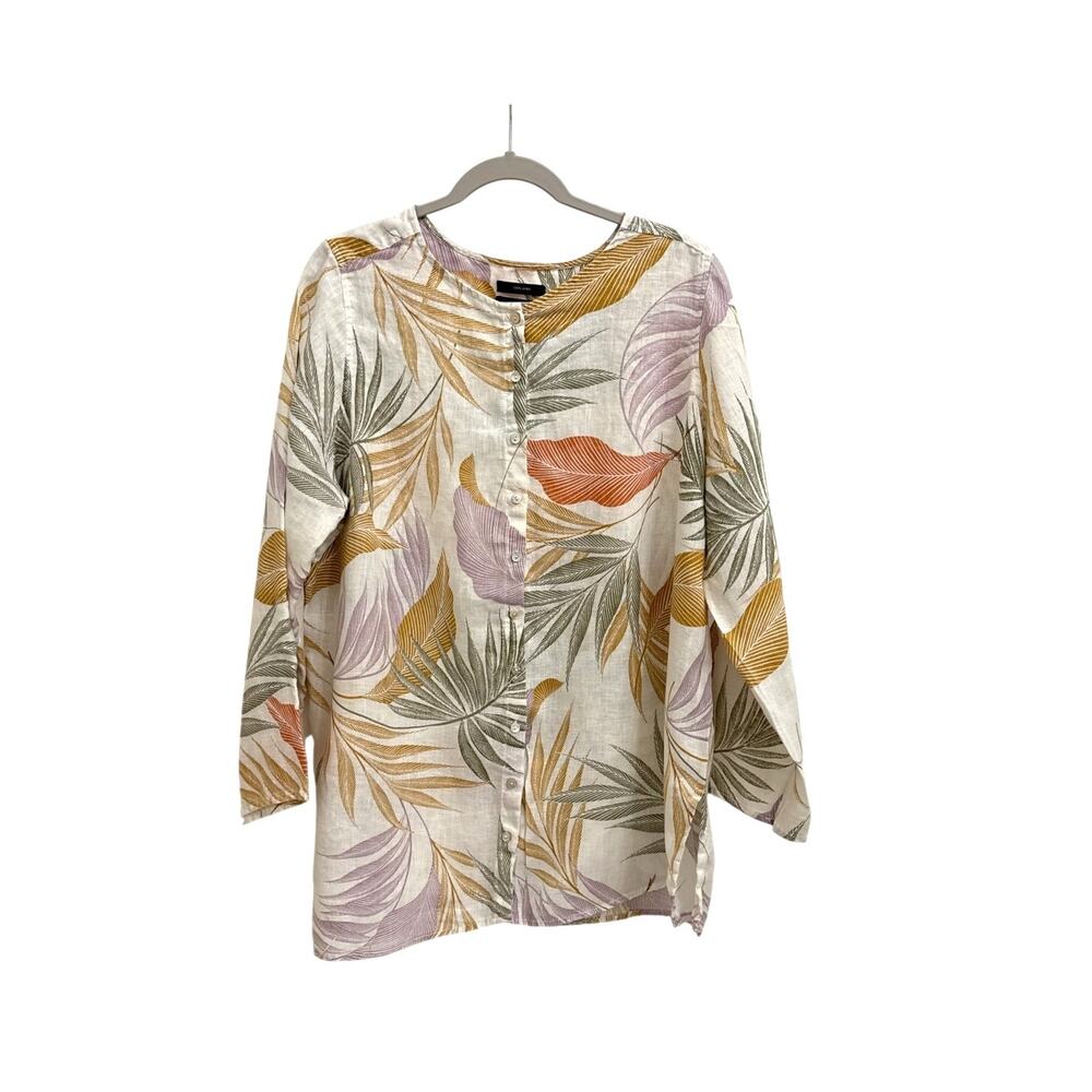 Tahari Tunic Linen Tropical Button Up Tab Sleeve Resort Shirt Size Women's 1x